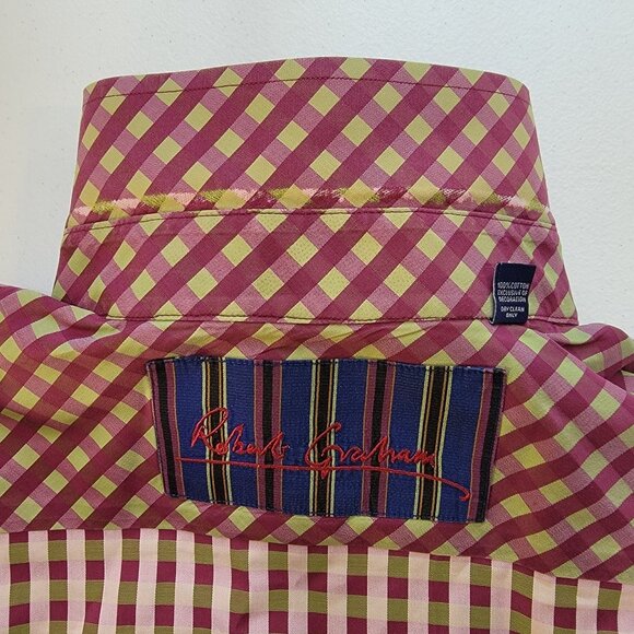 Robert Graham Mens Contrast Cuff Colorful Button Up Shirt Purple Plaid Size XL - Picture 7 of 11